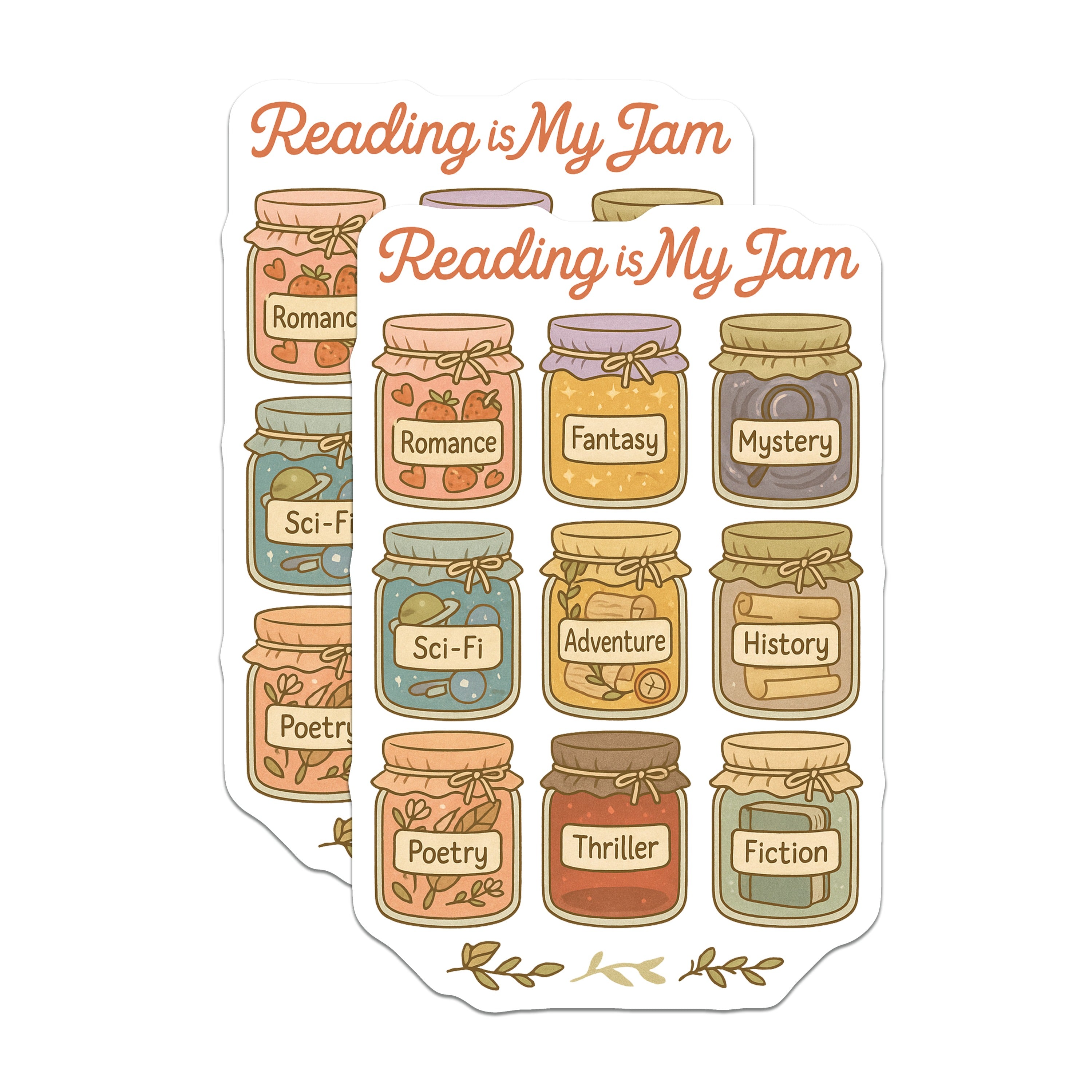 (2 Pack) Reading is My Jam Book Lover Magnets - Literary Reader Decor - Bookworm Library Fridge Magnets - 5 Inches On Longest Side - Thick Durable Magnet - Made in USA - MAG37123