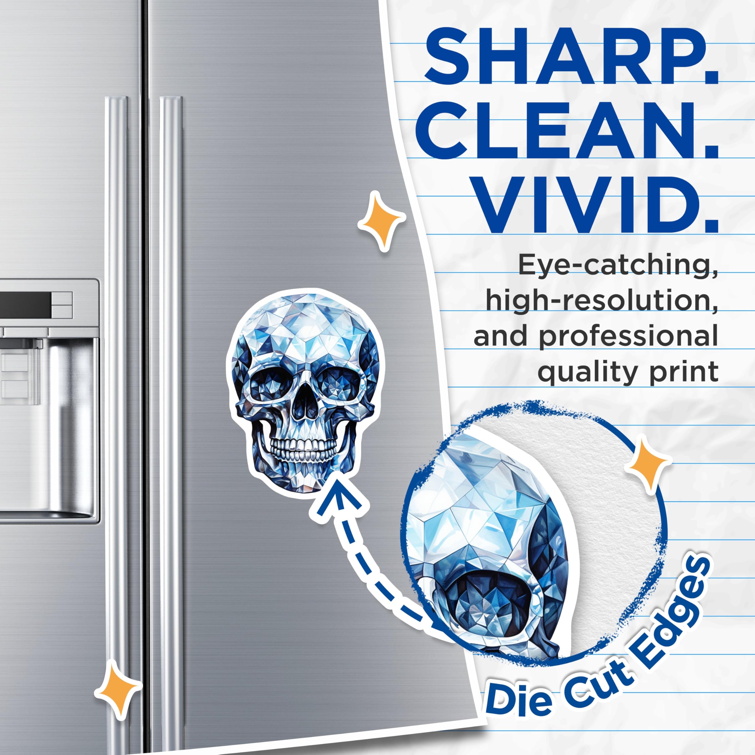 (2 Pack) Sparkling Blue Diamond Skull Magnets - Faceted Crystal Skull Design - Unique Gothic Aesthetic Refrigerator Decor - 5 Inches On Longest Side - Thick Durable Magnet - Made in USA - MAG20360
