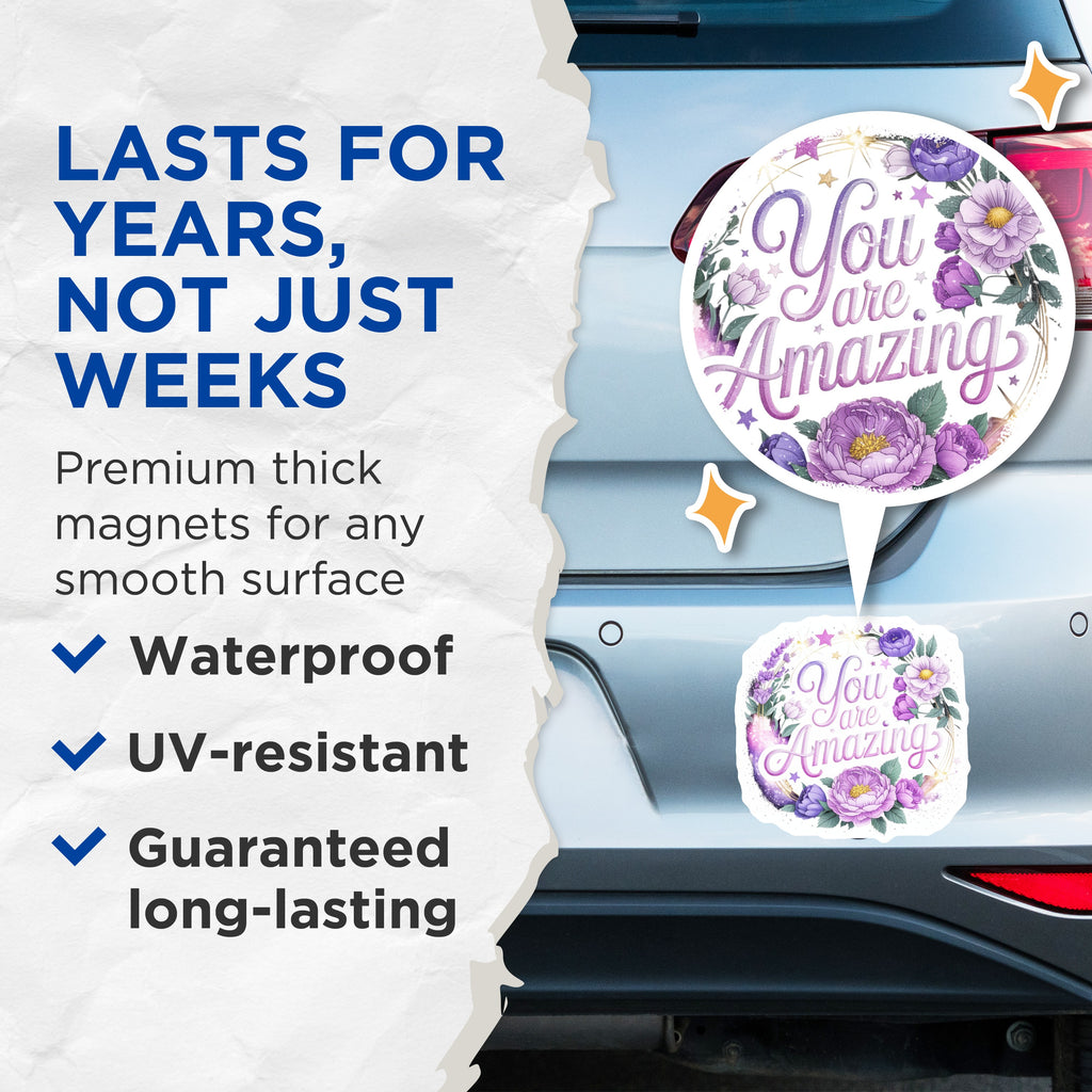 (2 Pack) You are Amazing Magnets - Floral Affirmation - Positive Quote - Inspirational Friend Appreciation Decor - 5 Inches On Longest Side - Thick Durable Magnet - Made in USA - MAG39150