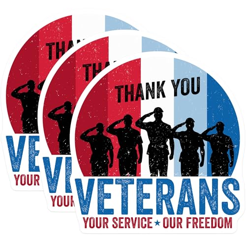 (3 Pack) Veterans Day Decals - Thank You Veterans - Military Appreciation Laptop Decal - 3 Inches On Longest Side - Easy Peel & Apply - Made in USA - 3MCS4565