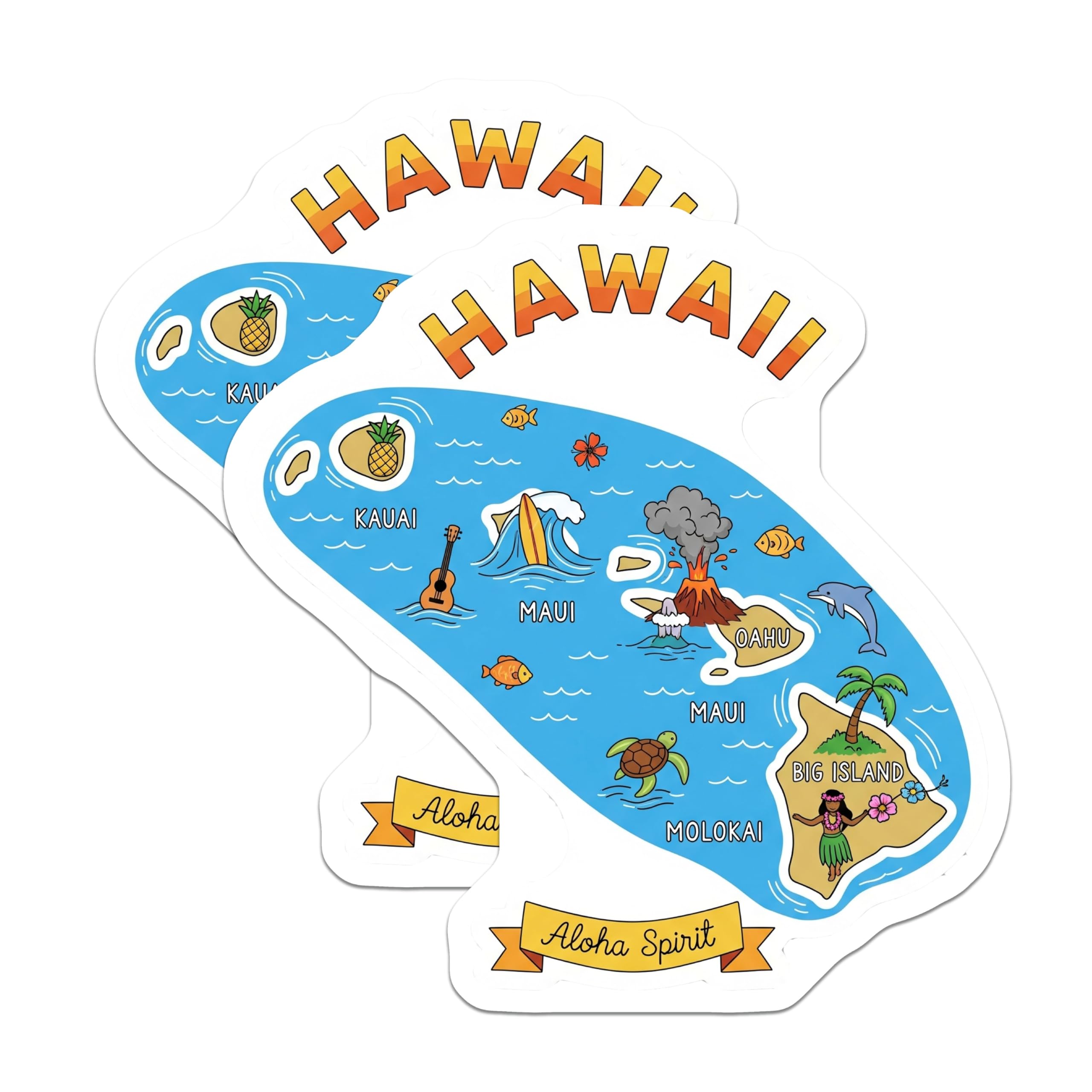 (2 Pack) Hawaii Map Magnets - Aloha Spirit Fridge Magnets - Islands Travel Souvenir - 5" On Longest Side - Premium Magnet - for Cars, Refrigerators, Toolboxes, Lockers - Made in USA - MAG18244