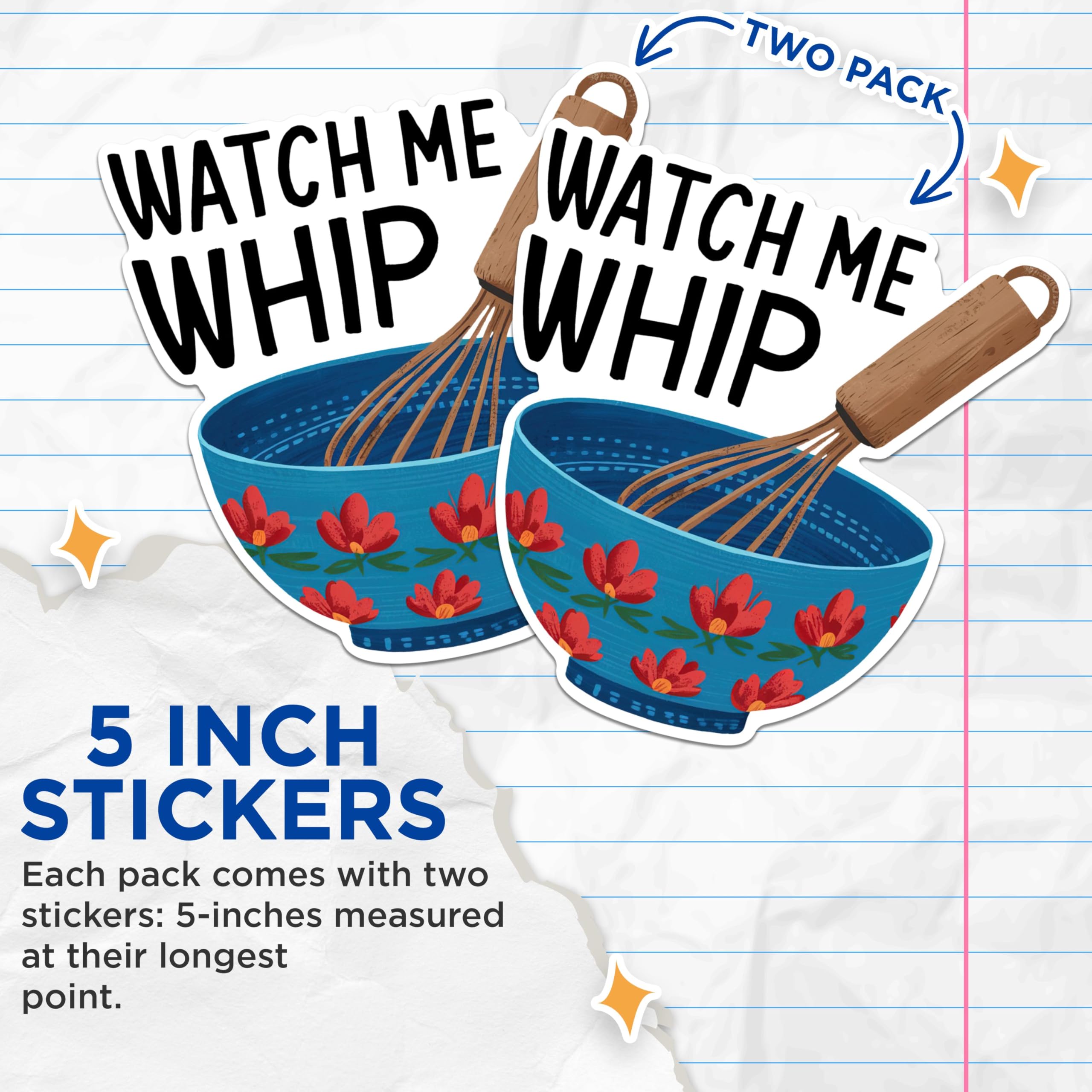 (2 Pack) Watch Me Whip Stickers - Funny Kitchen Stickers - Baking Themed Stickers - 5" On Longest Side - Sticks to Any Smooth Flat Surface - Made in USA - BMCS3052