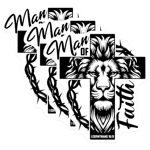 (3 Pack) Lion Faith Decals - Man of Faith - Christian Laptop Decals - 3 Inches On Longest Side - Easy Peel & Apply - Made in USA - 3MCS2203
