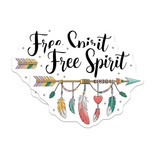 (2 Pack) Free Spirit Stickers - Boho Feather Arrow - Inspirational Quote - 5" On Longest Side - Sticks to Smooth Flat Surfaces - Made in USA - BMCS7047