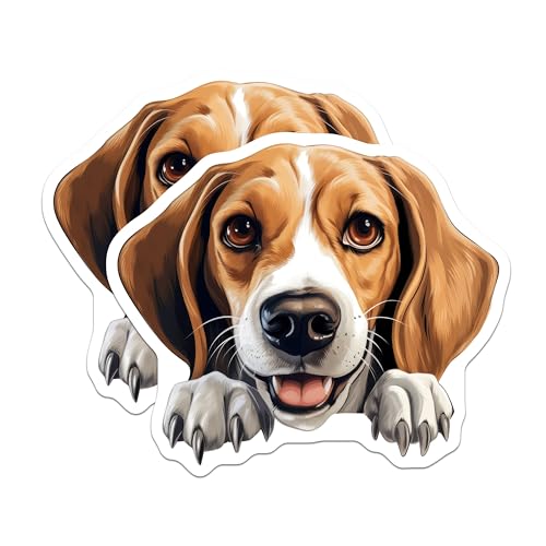 (2 Pack) Beagle Stickers - Cute Dog Decal - Puppy Pet Sticker Pack - 5" On Longest Side - Sticks to Smooth Flat Surfaces - Made in USA - BMCS9822