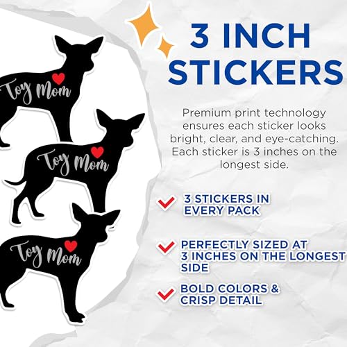 (3 Pack) Toy Mom Decals - Chihuahua Decal - Dog Lover Sticker - 3 Inches On Longest Side - Easy Peel & Apply - Made in USA - 3MCS1411