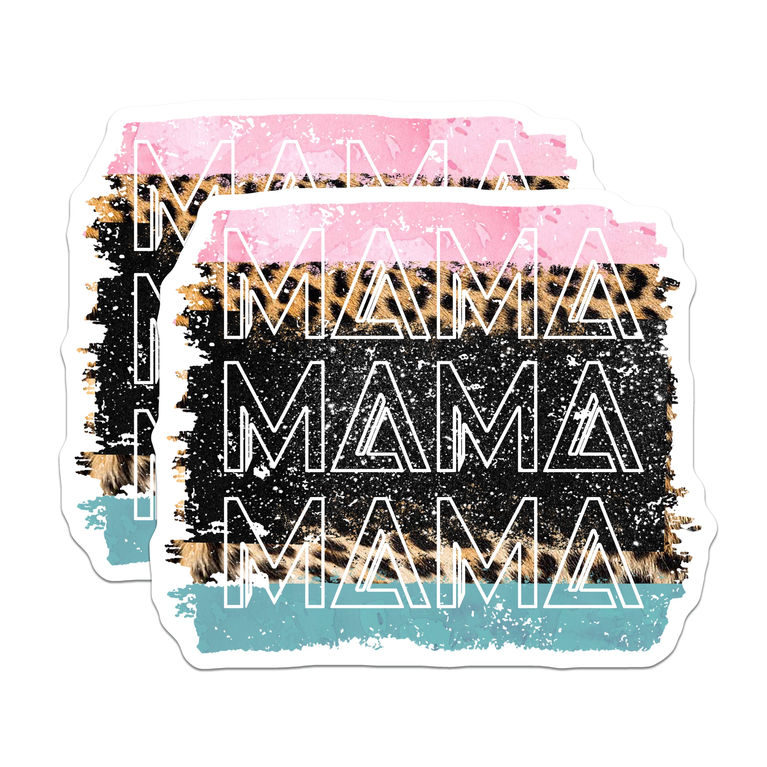 (2 Pack) Mama Refrigerator Magnets - Leopard Print - Pink Teal Watercolor - Trendy Mom Accessories - 5 Inches On Longest Side - Thick Durable Magnet - Made in USA - MAG38001