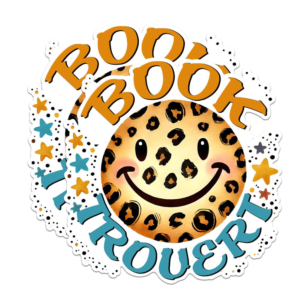 (2 Pack) Book Trovert Stickers - Leopard Face Stickers - Book Lover Smile Stickers - Reading Addict Stickers - 5" On Longest Side - Sticks to Any Smooth Flat Surface - Made in USA - BMCS2746