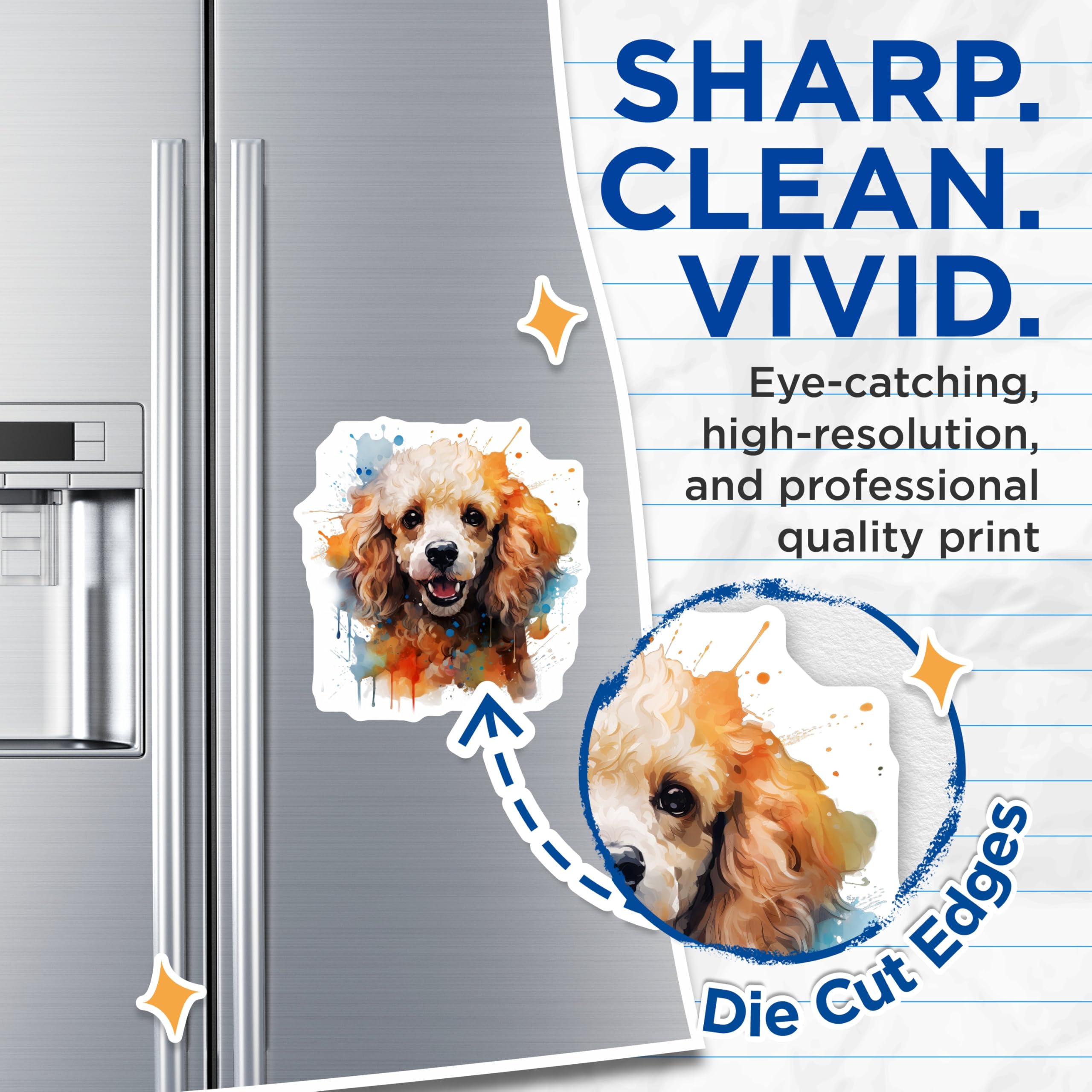 (2 Pack) Watercolor Dog Magnets - Happy Poodle Decor - Pet Lover Fridge Art - 5 Inches On Longest Side - Thick Durable Magnet - Made in USA - MAG29251
