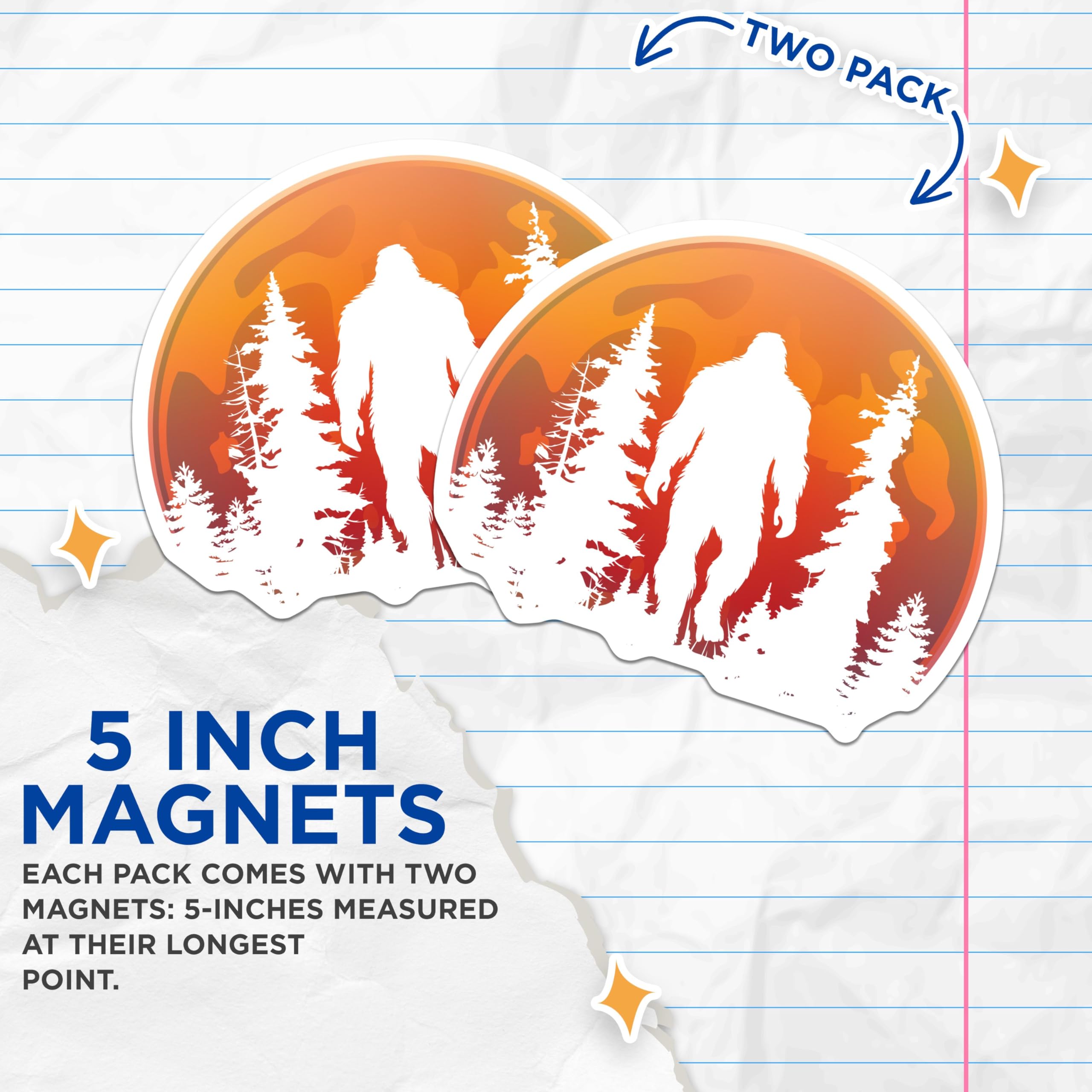 (2 Pack) Sasquatch Magnets - Bigfoot Forest Scene - Mythical Creature - 5" On Longest Side - for Cars, Fridges, Toolboxes - Made in USA - MAG3812