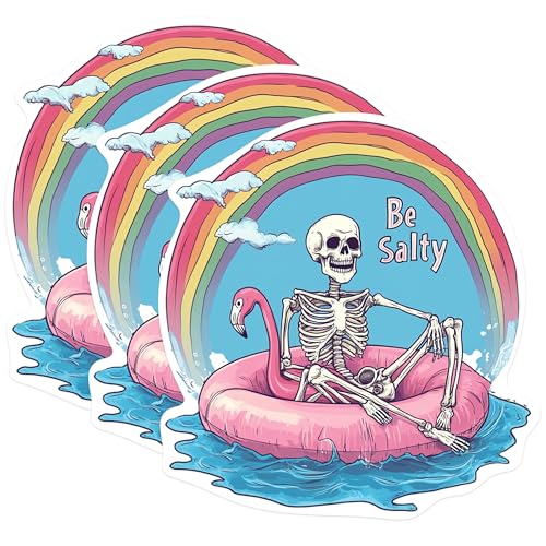 (3 Pack) Be Salty Decals - Skeleton Decal - Flamingo Decals - 3 Inches On Longest Side - Easy Peel & Apply - Made in USA - 3MCS0868