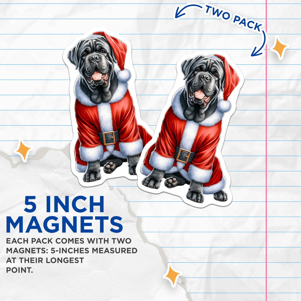 (2 Pack) Cane Corso Magnets - Santa Dog Decor - Christmas Holiday Pet Art - 5 Inches On Longest Side - Thick Durable Magnet - Made in USA - MAG23422