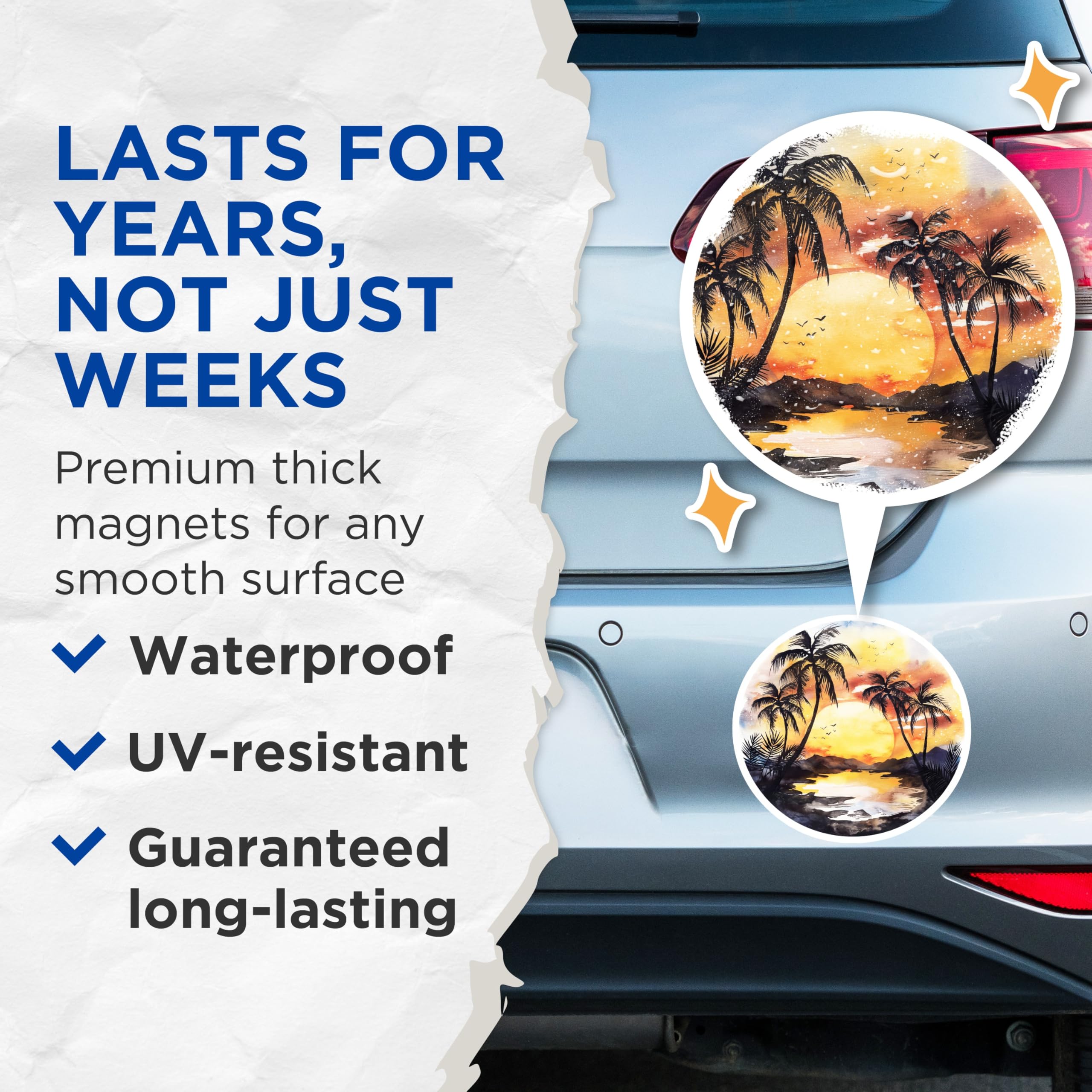(2 Pack) Tropical Sunset Magnets - Palm Tree Beach Scenery - Exotic Coastal Landscape - Vacation Vibes Decor - 5 Inches On Longest Side - Thick Durable Magnet - Made in USA - MAG19807