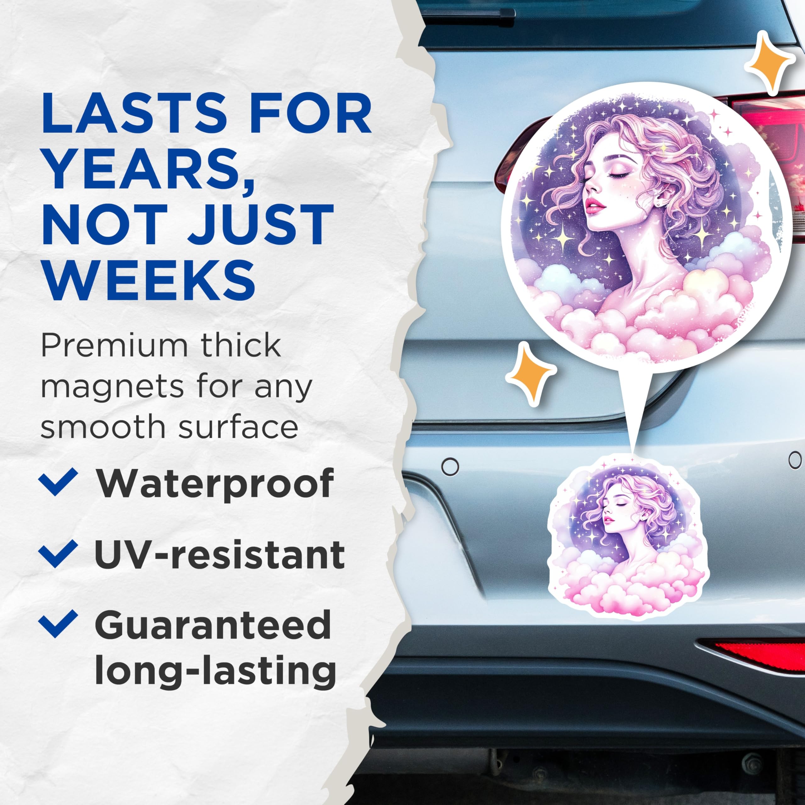 (2 Pack) Dreamy Girl Magnets - Celestial Woman Art - Pink Cloud Decor Magnets - 5" On Longest Side - Premium Magnet - for Cars, Refrigerators, Toolboxes, Lockers - Made in USA - MAG14843