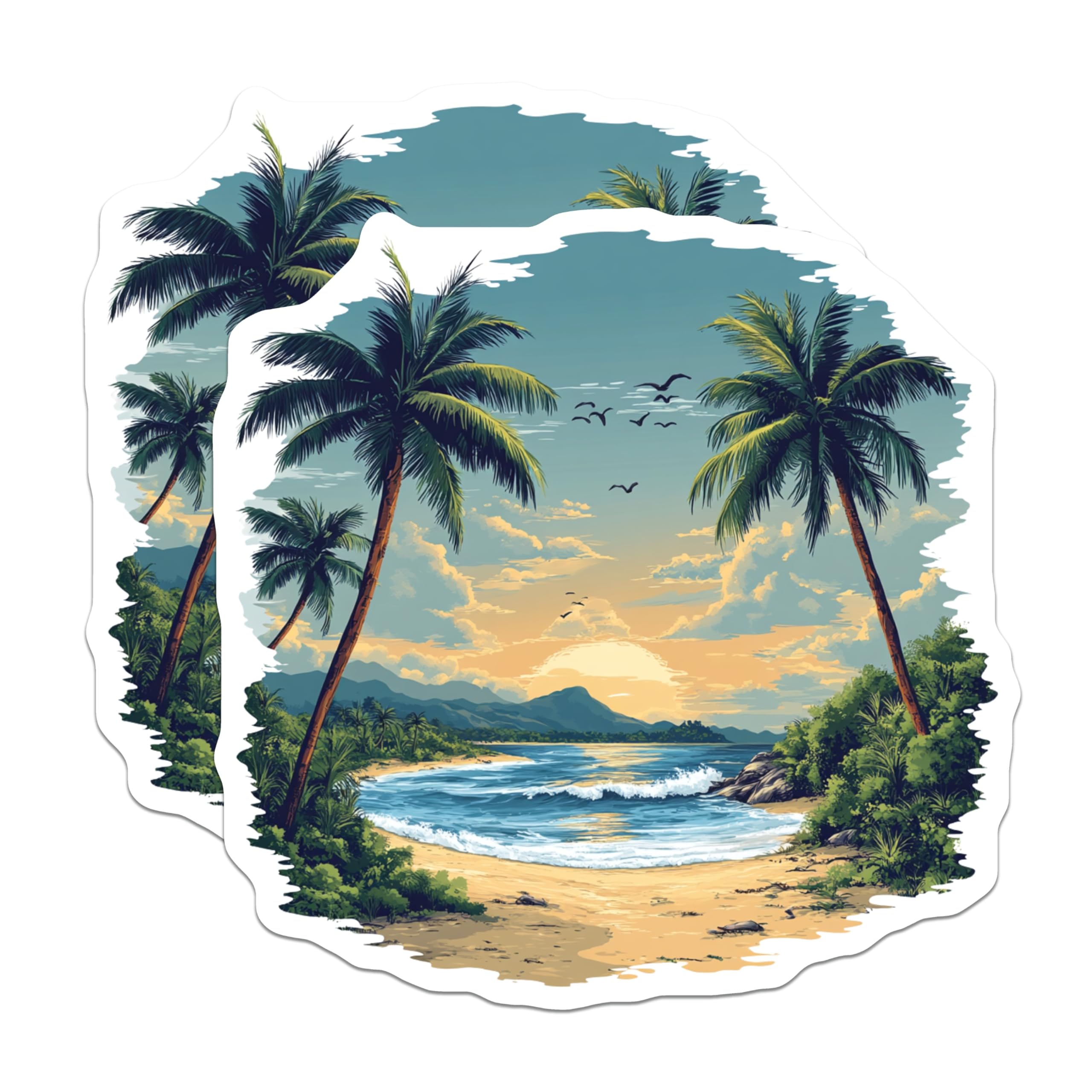 (2 Pack) Tropical Beach Magnets - Sunset Coastal Decor - Palm Tree Landscape - 5 Inches On Longest Side - Thick Durable Magnet - Made in USA - MAG26024