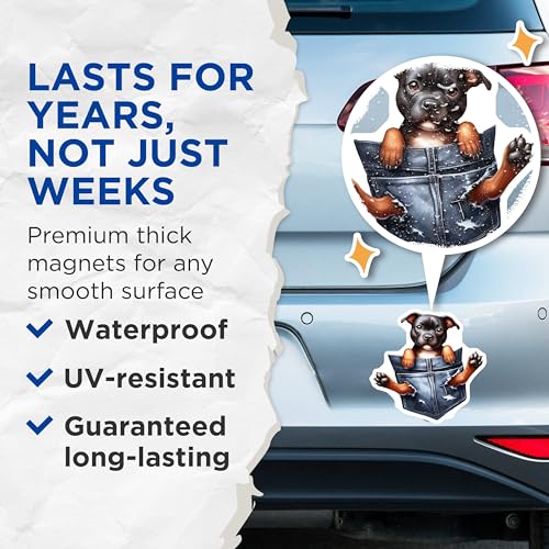 (2 Pack) Cute Puppy in Pocket Magnets - Adorable Dog - Fun Fridge - Unique Pet Lover - Animal Design - 5" On Longest Side - for Cars, Fridges, Toolboxes - Made in USA - MAG4411