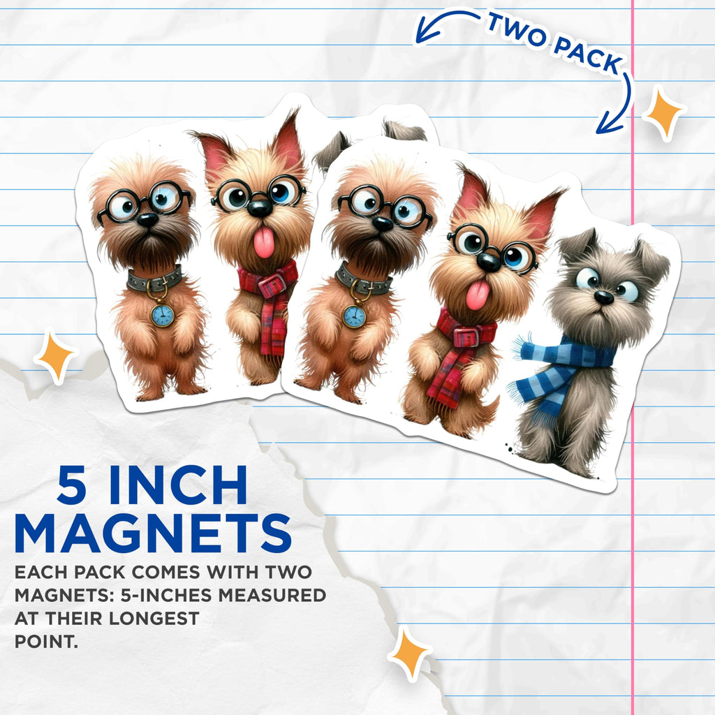 (2 Pack) Cute Dog Magnets - Nerdy Puppy Refrigerator Decor - Cartoon Pet Locker Accessory - Animal Lover Display - 5 Inches On Longest Side - Thick Durable Magnet - Made in USA - MAG26632