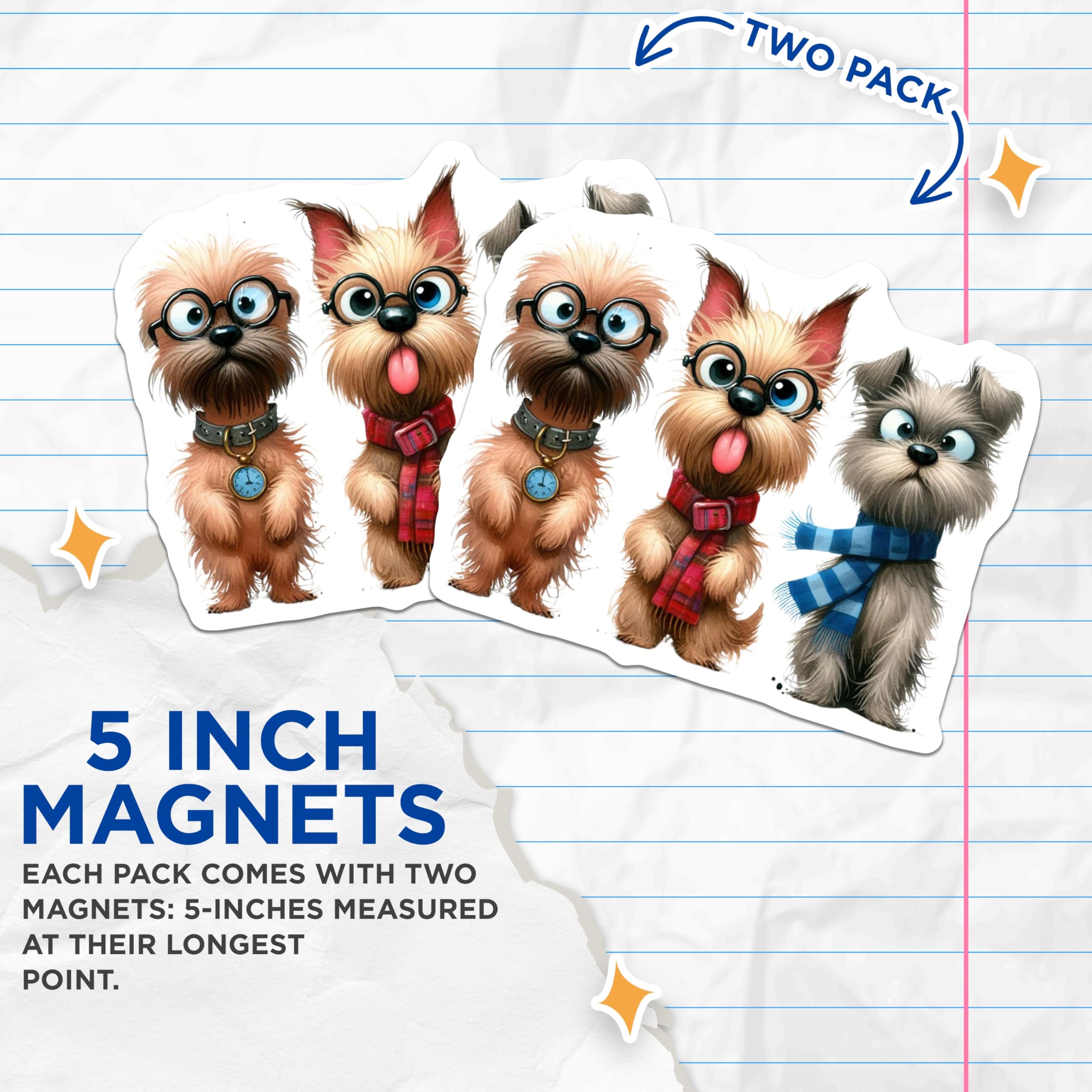 (2 Pack) Cute Dog Magnets - Nerdy Puppy Refrigerator Decor - Cartoon Pet Locker Accessory - Animal Lover Display - 5 Inches On Longest Side - Thick Durable Magnet - Made in USA - MAG26632