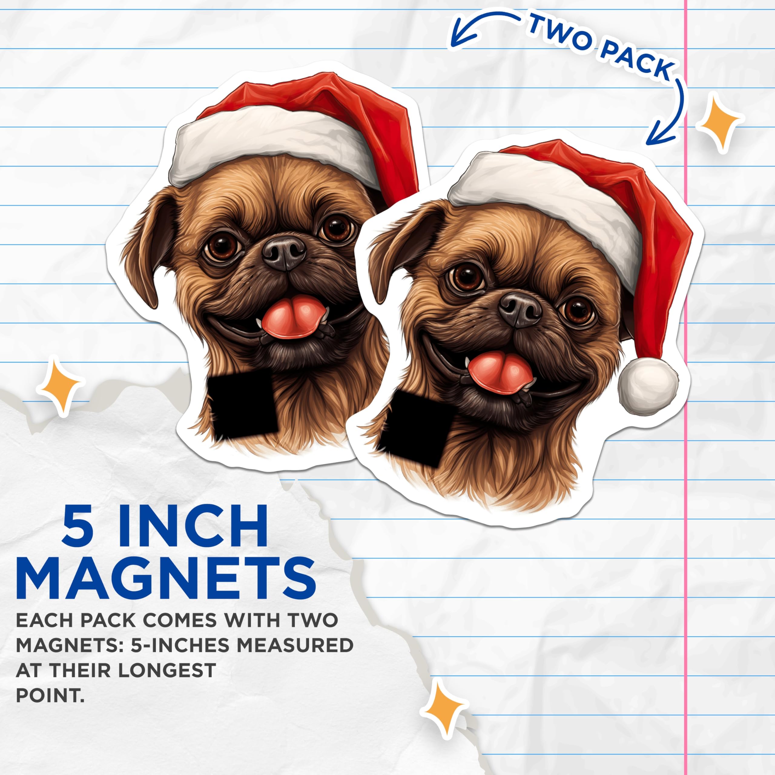 (2 Pack) Christmas Dog Magnets - Santa Hat Doggy - Festive Fridge Decoration - 5 Inches On Longest Side - Thick Durable Magnet - Made in USA - MAG29857