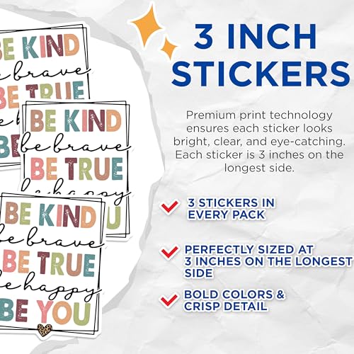 (3 Pack) Be Kind Decals - Inspirational Quote Stickers - Positive Affirmation - 3 Inches On Longest Side - Easy Peel & Apply - Made in USA - 3MCS1374