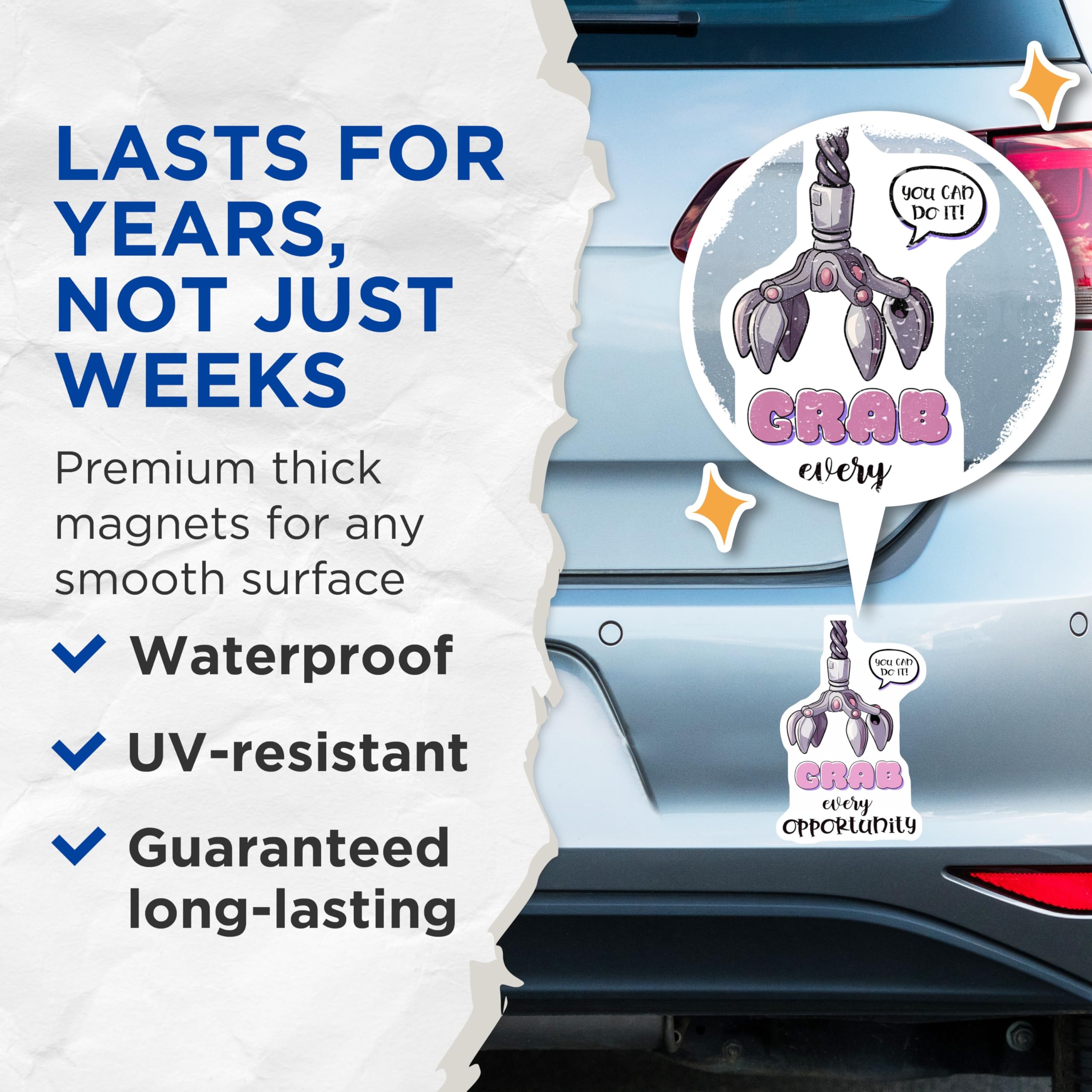 (2 Pack) Grab Opportunity Magnets - Encouragement Quote - Motivational Fridge Decor - 5" On Longest Side - Premium Magnet - for Cars, Refrigerators, Toolboxes, Lockers - Made in USA - MAG16129