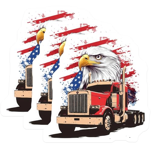 (3 Pack) Eagle Truck Decals - Patriotic Trucker - American Flag Decal - 3 Inches On Longest Side - Easy Peel & Apply - Made in USA - 3MCS4583