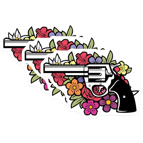 (3 Pack) Floral Gun Decals - Gun Flower Stickers - Laptop Decals - Gun Rights Decals - 3 Inches On Longest Side - Easy Peel & Apply - Made in USA - 3MCS4991