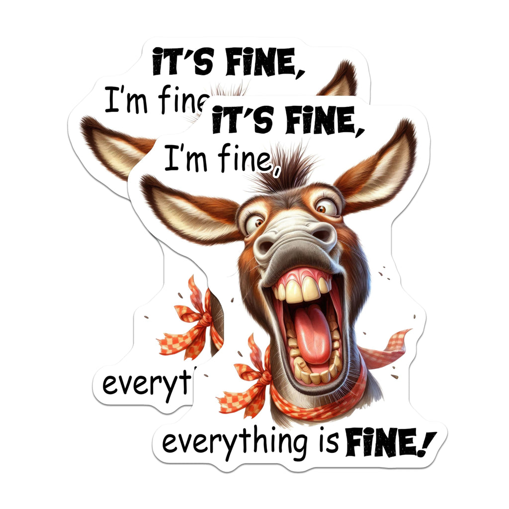 (2 Pack) Funny Donkey Magnets - It's Fine I'm Fine - Refrigerator Humor - 5" On Longest Side - Premium Magnet - for Cars, Refrigerators, Toolboxes, Lockers - Made in USA - MAG15983