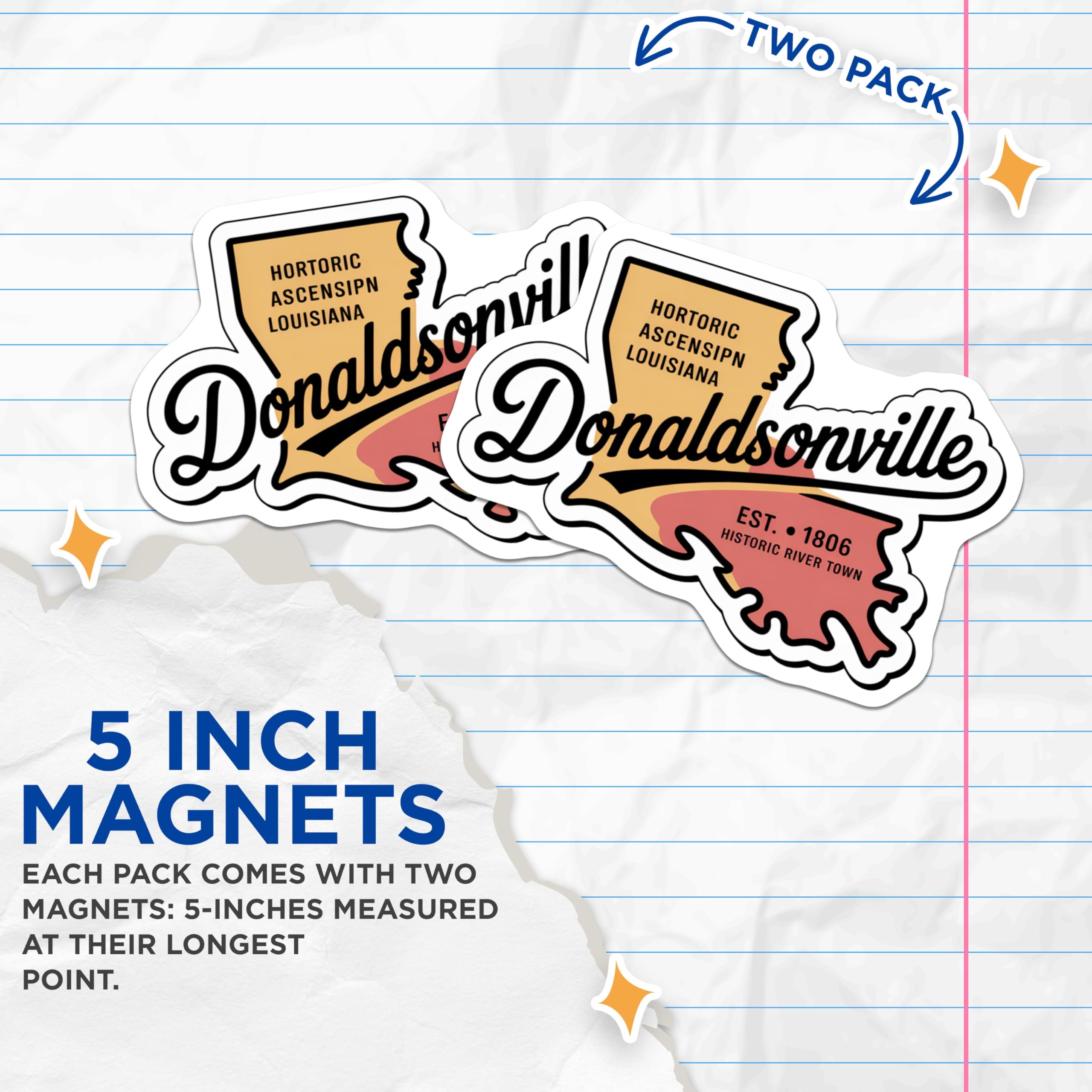 (2 Pack) Donaldsonville Louisiana Magnets - Historic River Town - Ascension Parish Souvenir - 5" On Longest Side - Premium Magnet - for Cars, Refrigerators, Toolboxes, Lockers - Made in USA - MAG18488