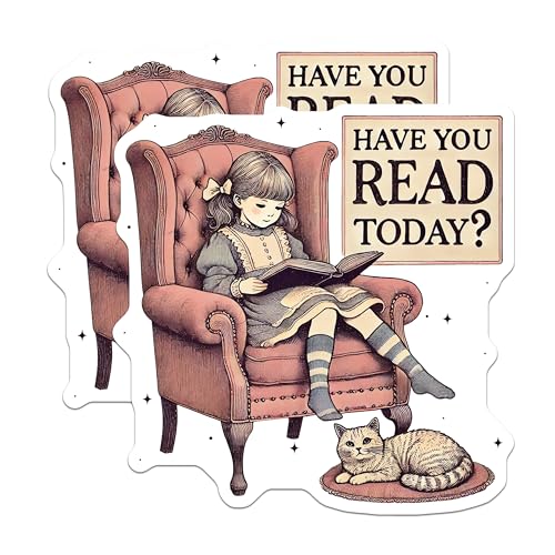 (2 Pack) Have You Read Today Stickers - Vintage Reading Nook Stickers - Literary Quote Stickers - 5" On Longest Side - Sticks to Smooth Flat Surfaces - Made in USA - BMCS6514