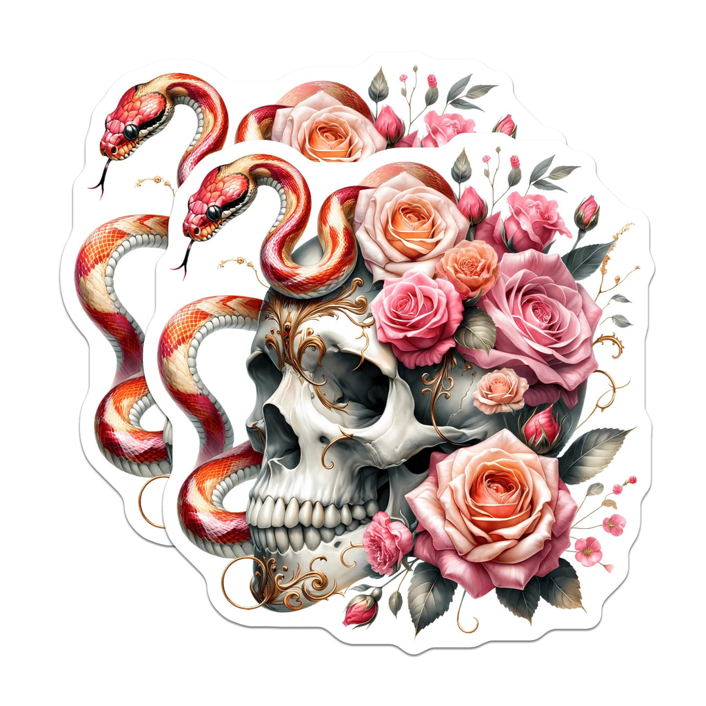 (2 Pack) Skull Snake Roses Magnets - Gothic Floral Decor - Macabre Aesthetic Fridge - 5 Inches On Longest Side - Thick Durable Magnet - Made in USA - MAG22934