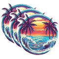 (3 Pack) Tropical Beach Decals - Palm Tree Laptop Decal - Ocean Sunset Decal - 3 Inches On Longest Side - Easy Peel & Apply - Made in USA - 3MCS0977