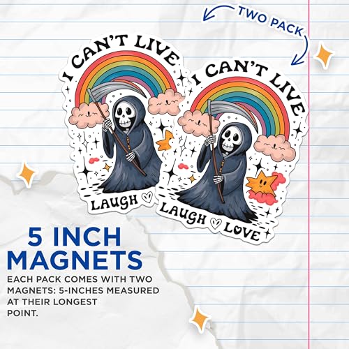 (2 Pack) Grim Reaper Rainbow Magnets - Funny Skull Magnets - Cute Grim Reaper Refrigerator Magnets- 5" On Longest Side - for Fridges, Toolboxes, Cars - Made in USA - MAG3014