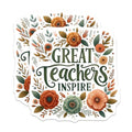 (2 Pack) Great Teachers Inspire Magnets - Teacher Appreciation Gifts - Floral - 5" On Longest Side - for Cars, Fridges, Toolboxes - Made in USA - MAG4417