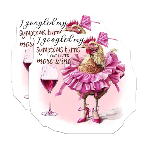 (2 Pack) I Googled My Symptoms Turns Out I Need More Wine Chicken Magnets - Funny Chicken Magnets - Quirky Wine - 5" On Longest Side - for Cars, Fridges, Toolboxes - Made in USA - MAG4365