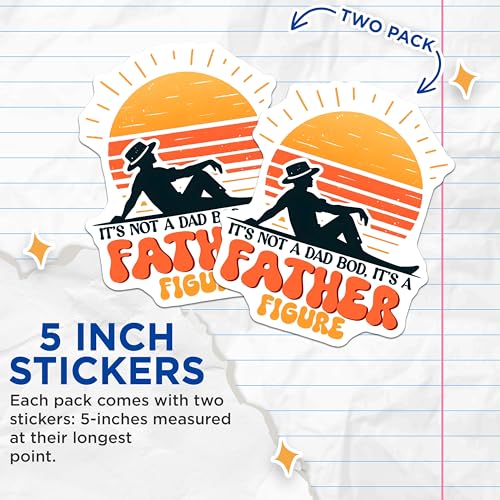 (2 Pack) Father Figure Dad BOD Stickers - Funny Jokes - Father's Day from Kids - 5" On Longest Side - Sticks to Smooth Flat Surfaces - Made in USA - BMCS7483