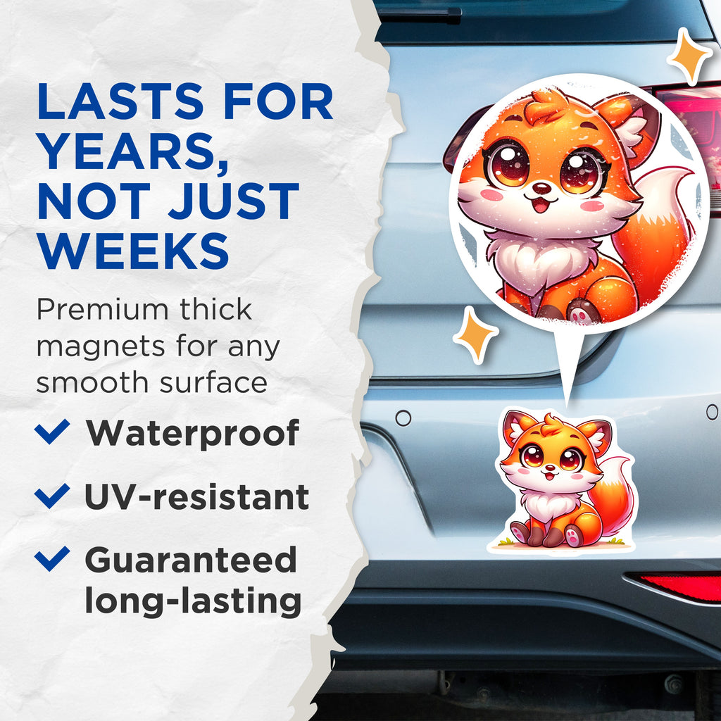 (2 Pack) Cute Fox Magnets - Kawaii Woodland Animal Decor - Fridge Locker Decoration - 5 Inches On Longest Side - Thick Durable Magnet - Made in USA - MAG38320