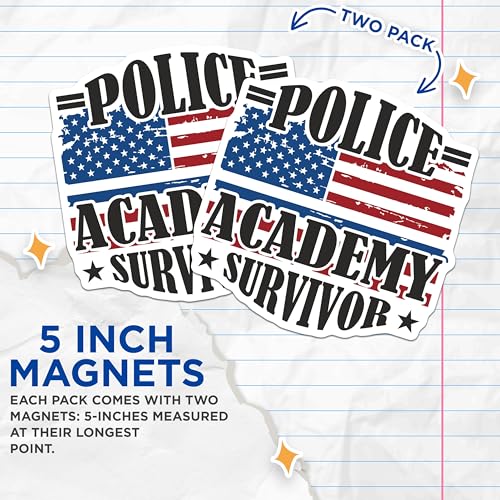 (2 Pack) Police Academy Survivor Magnets Magnets - Law Enforcement Graduate Keepsake - 5" On Longest Side - Made in USA - Sticks to Refrigerators & Metal Surfaces - MAG9151