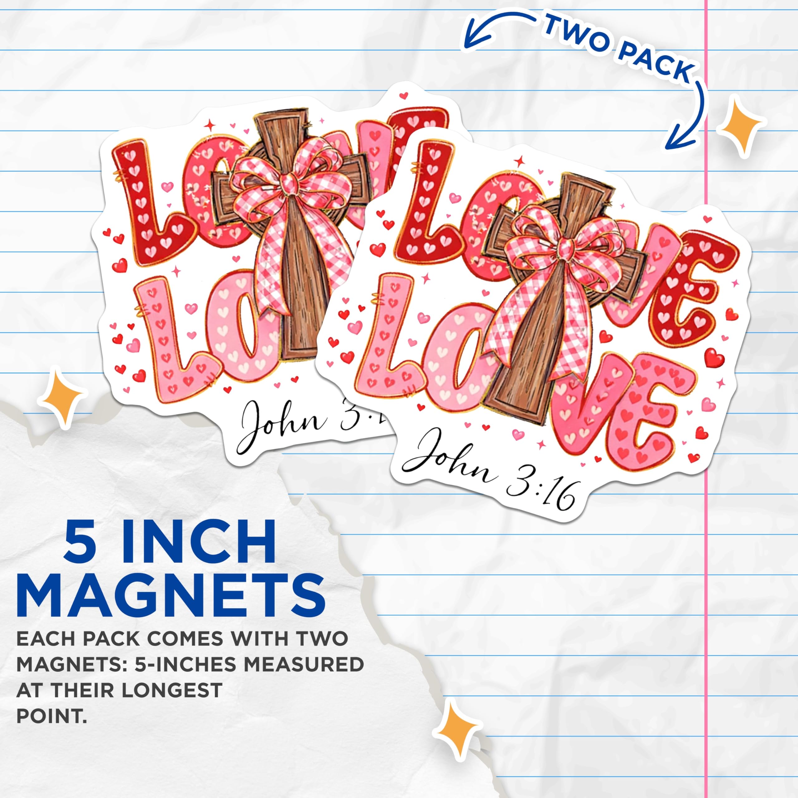(2 Pack) Christian Love Magnets - Religious Cross Verse - Inspirational Refrigerator Decor - 5" On Longest Side - Premium Magnet - for Cars, Refrigerators, Toolboxes, Lockers - Made in USA - MAG16927