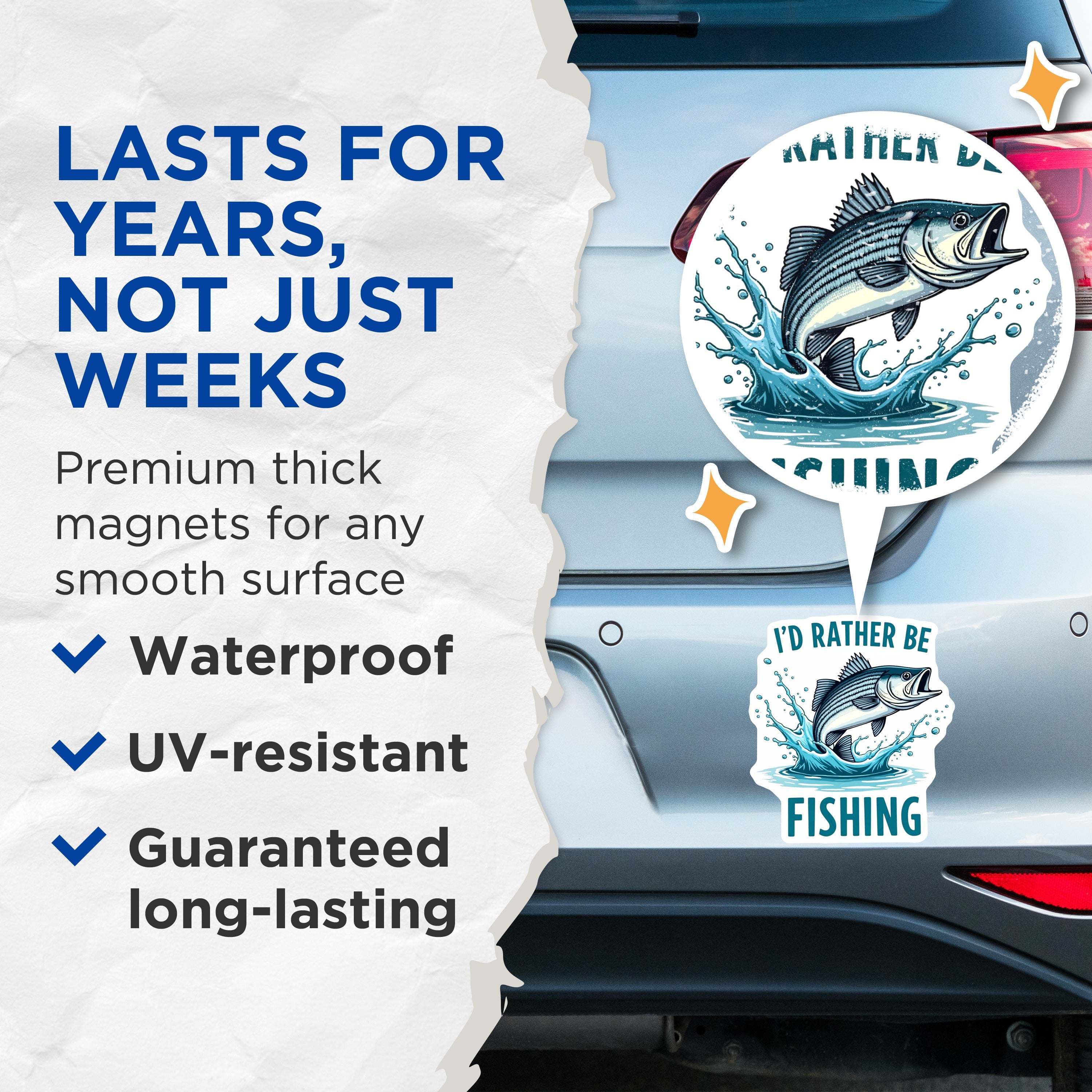 (2 Pack) I'd Rather BE Fishing Magnets - Angler Refrigerator Decor - Fisherman Humor Accessory - 5 Inches On Longest Side - Thick Durable Magnet - Made in USA - MAG37404