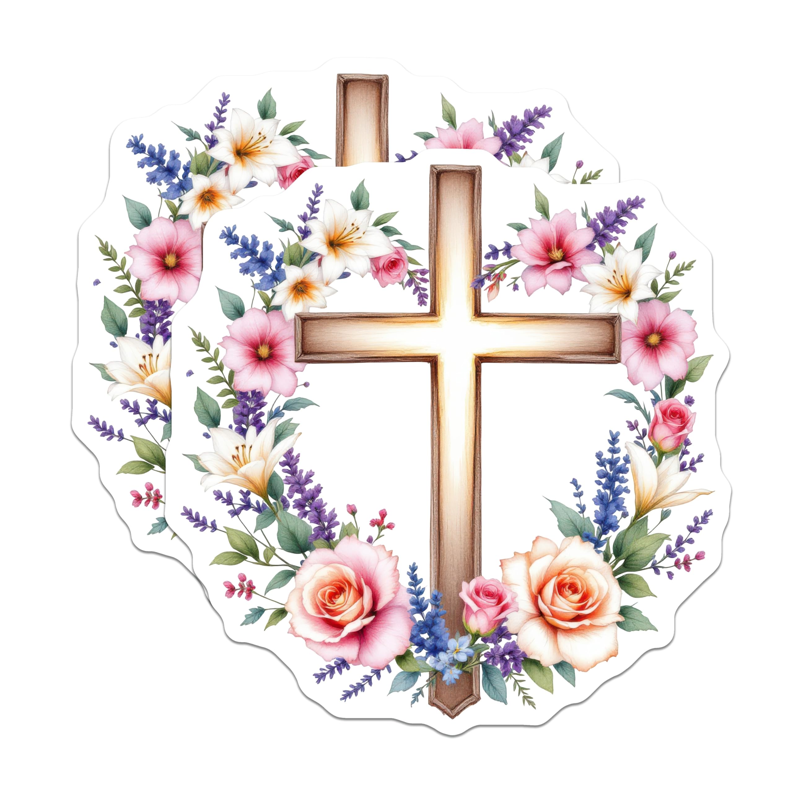 (2 Pack) Floral Cross Magnets - Christian Decor - Spiritual Refrigerator Magnets - 5 Inches On Longest Side - Thick Durable Magnet - Made in USA - MAG22558