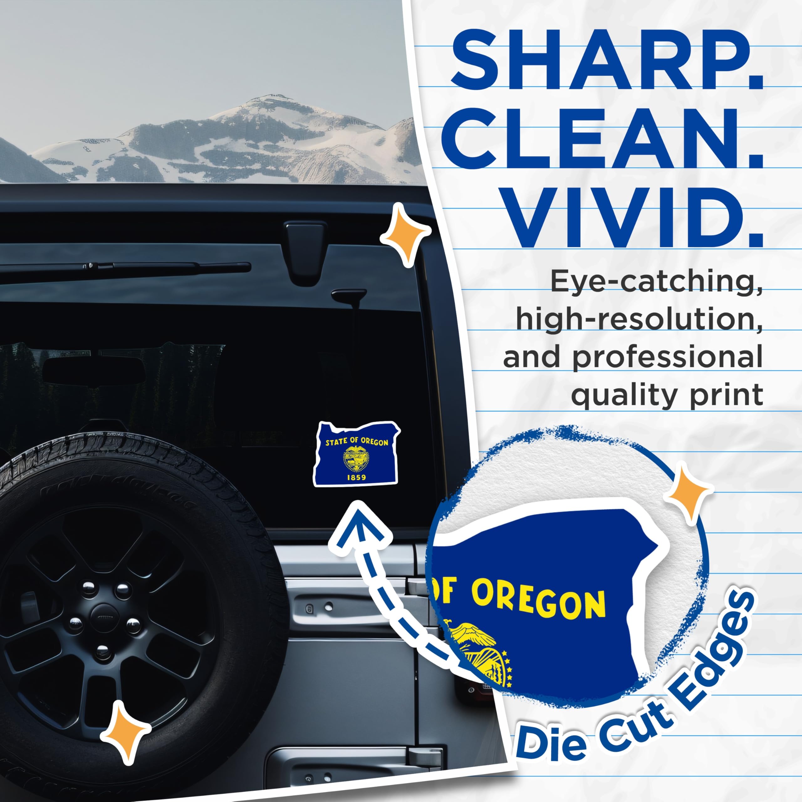 (2 Pack) Oregon State Flag Stickers - Oregon Map Outline - Pacific Northwest Pride - 5" On Longest Side - Sticks to Smooth Flat Surfaces - Made in USA - BMCS21235