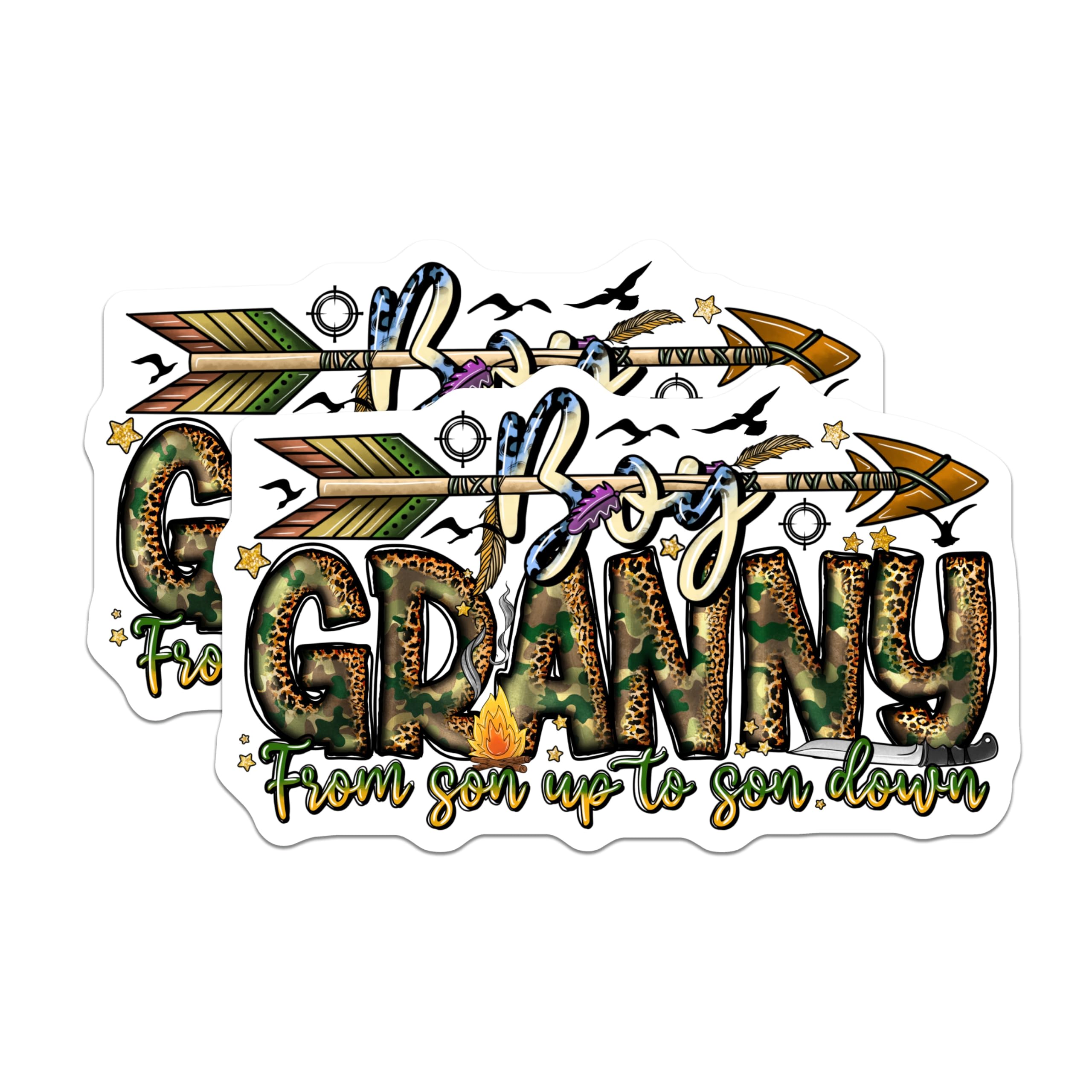 (2 Pack) Boss Granny Magnets - Hunting Camo Leopard Print - Grandmother Outdoors Refrigerator - 5 Inches On Longest Side - Thick Durable Magnet - Made in USA - MAG28577