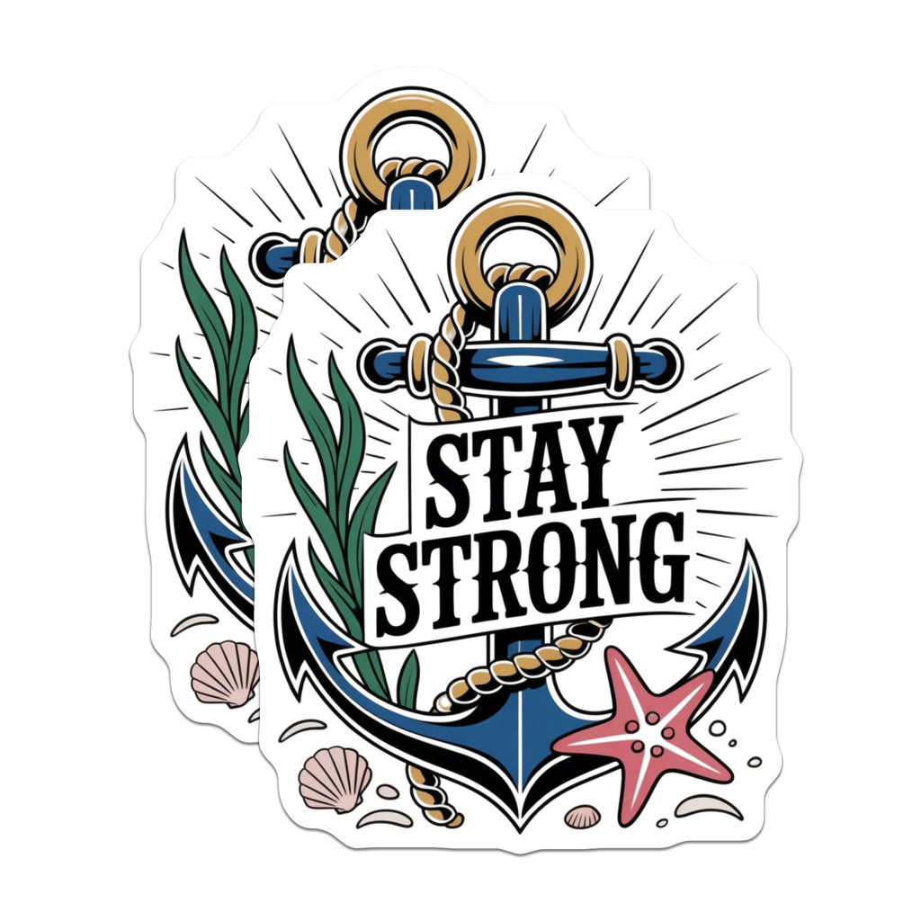 (2 Pack) Stay Strong Magnets - Nautical Anchor Art - Ocean Theme Refrigerator Decor - Marine Life Vibe - 5 Inches On Longest Side - Thick Durable Magnet - Made in USA - MAG39820
