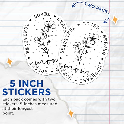 (2 Pack) Mom Stickers - Inspirational Quotes - Beautiful Flower Design Decal ''' ''' - 5" On Longest Side - Sticks to Smooth Flat Surfaces - Made in USA - BMCS6843