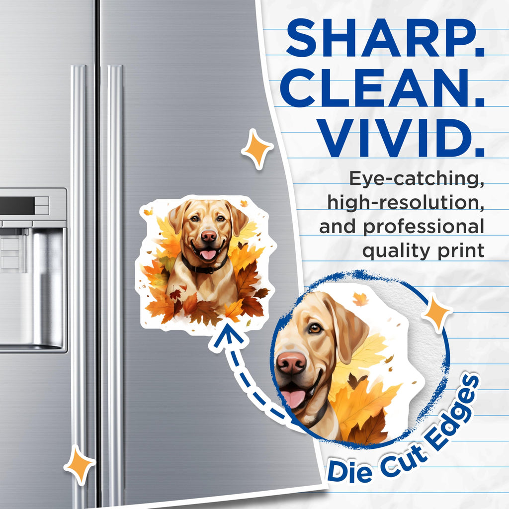 (2 Pack) Happy Golden Retriever Magnets - Autumn Fall Leaves Decor - Dog Lover Home Accessory - 5 Inches On Longest Side - Thick Durable Magnet - Made in USA - MAG26294
