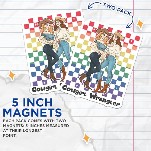 (2 Pack) Cowgirl Wrangler Magnets - Country Music Decor - Western Rodeo Theme Magnets - 5" On Longest Side - for Cars, Fridges, Toolboxes - Made in USA - MAG6856