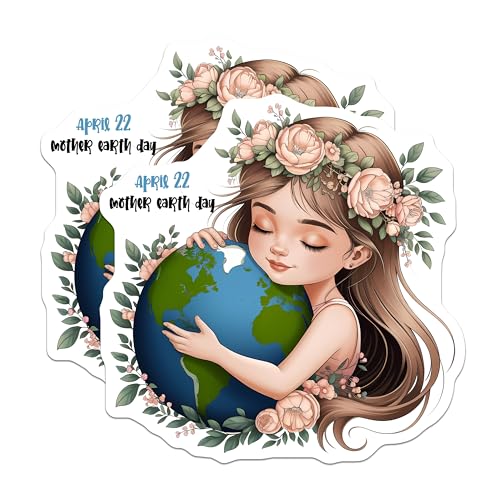 (2 Pack) Mother Earth Day Stickers - Cute Earth Hugging Girl - 5" On Longest Side - Sticks to Smooth Flat Surfaces - Made in USA - BMCS8453 - BMCS8453