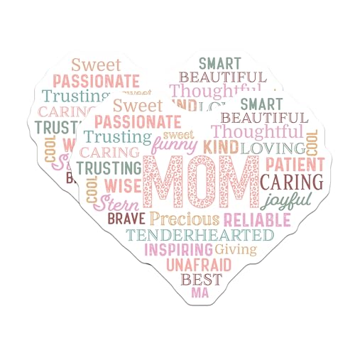 (2 Pack) Mom Heart Word Art Stickers - Positive Affirmations - Mother Appreciation Stickers - 5" On Longest Side - Sticks to Smooth Flat Surfaces - Made in USA - BMCS7202