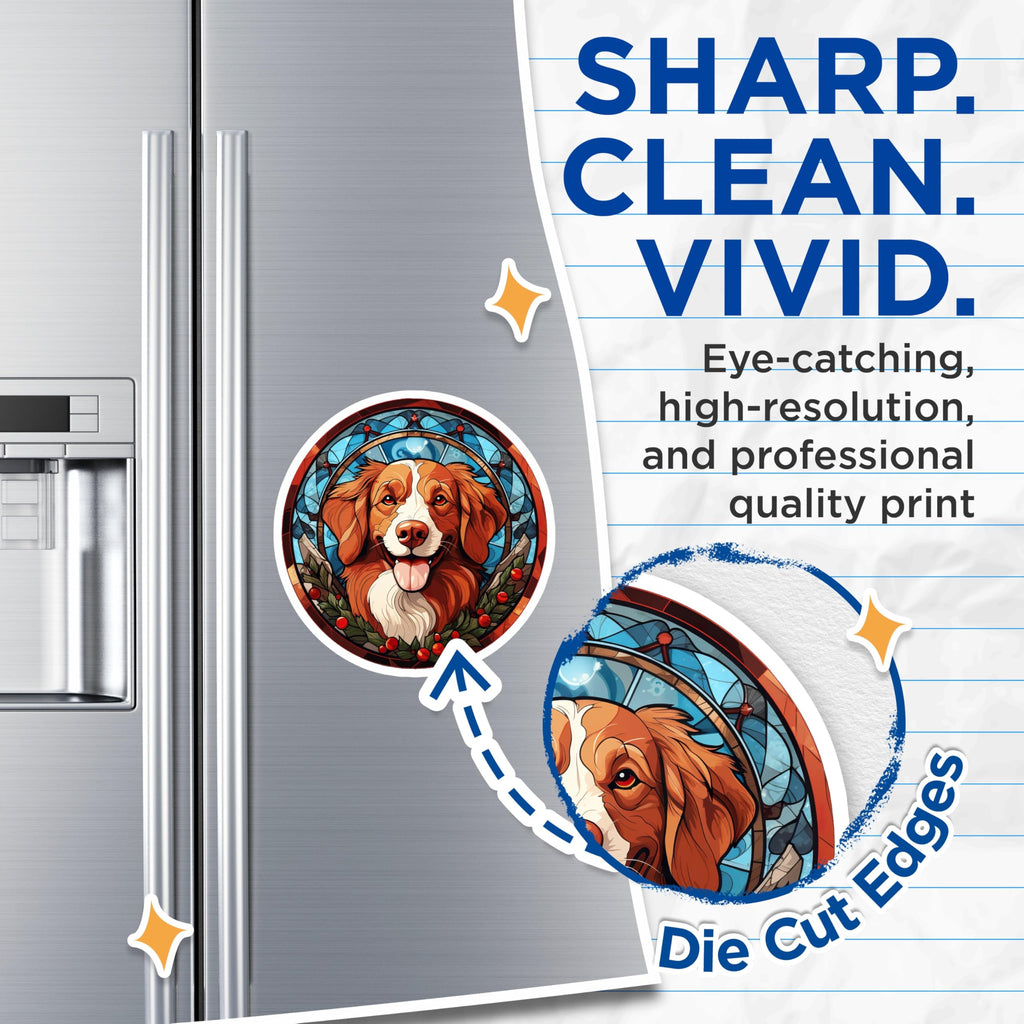 (2 Pack) Stained Glass Dog Magnets - Toller Dog Art - Festive Winter Pet Decor - 5 Inches On Longest Side - Thick Durable Magnet - Made in USA - MAG28907